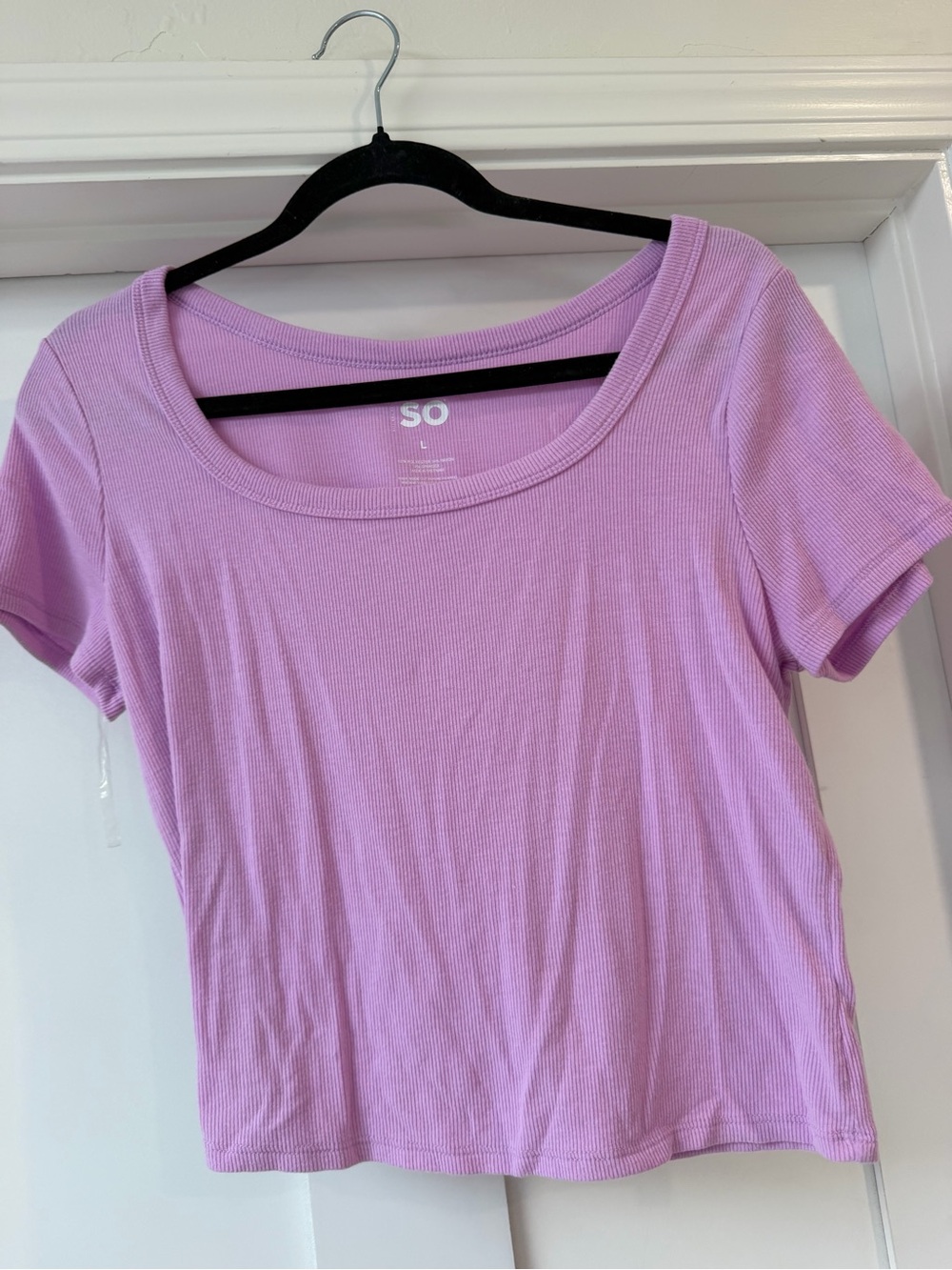 SO Lilac Ribbed Scoop Neck Short Sleeve Tee